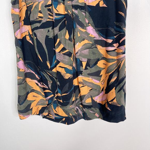 Evereve XSmall XS Floral Palm Print Pleated Neck Sleeveless Blouse Blue Orange - Picture 4 of 7